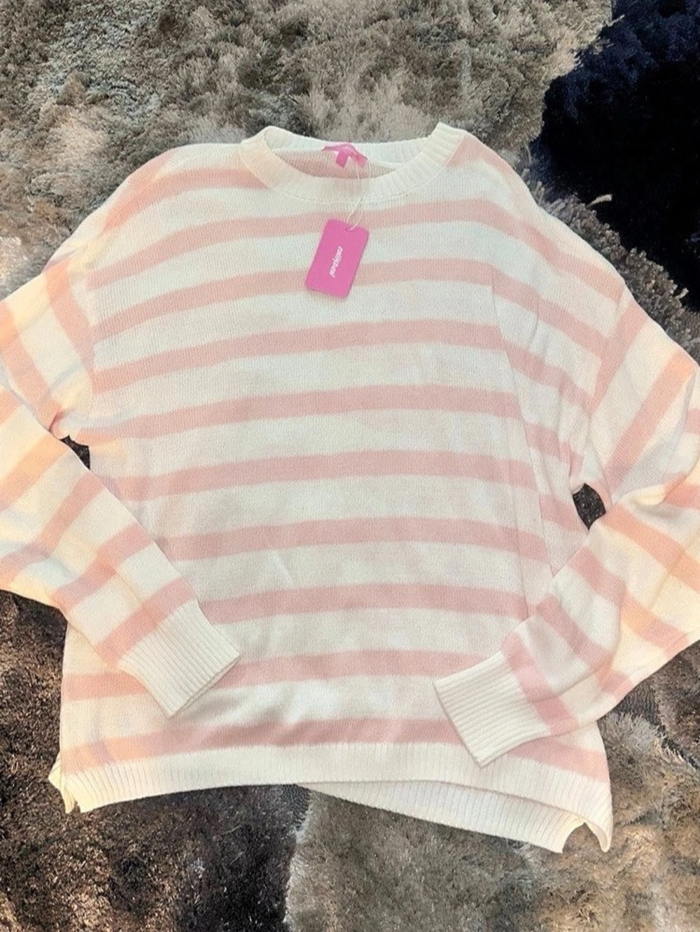 Edikted Pink Cream Striped Oversized Knit Sweater NWT